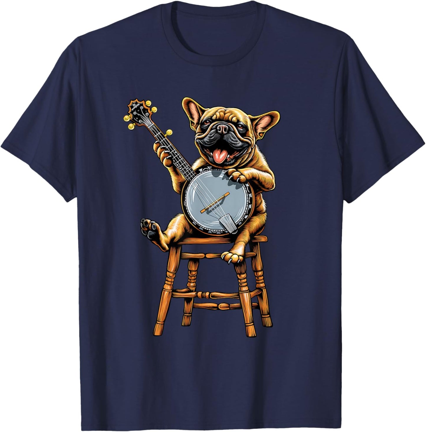 French Bulldog Frenchie Dog Bluegrass Banjo Player T-Shirt - T-Shirt | Navy