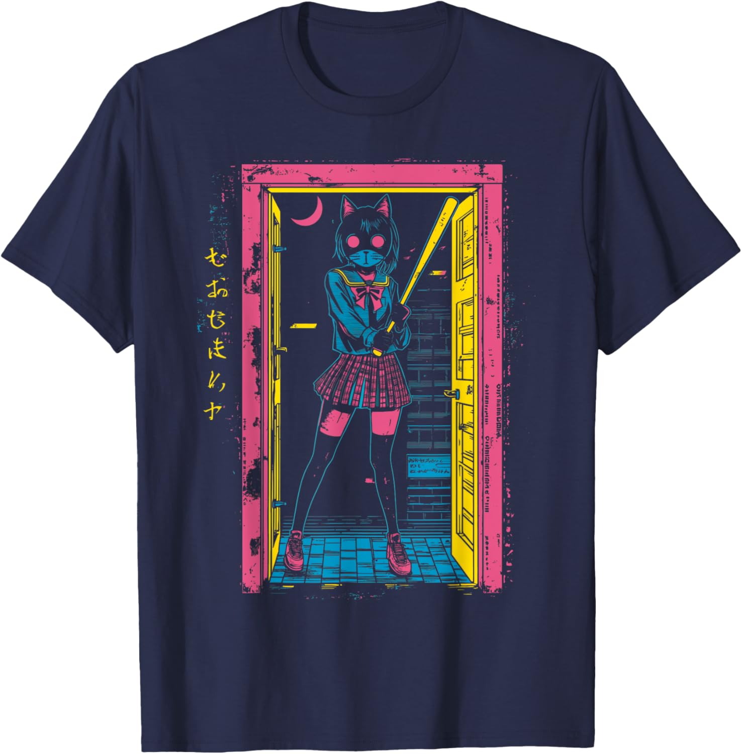 Creepy Girl Cat Grunge Slasher Pastel Goth Anime Horror T-Shirt - T-Shirt | Navy