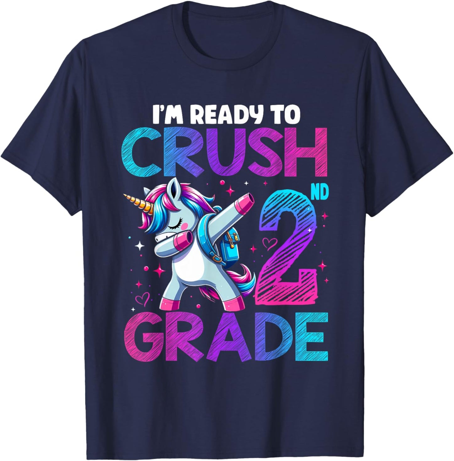 Crush 2nd grade Unicorn Girls Toddlers Kids Back To School T-Shirt - T-Shirt | Navy