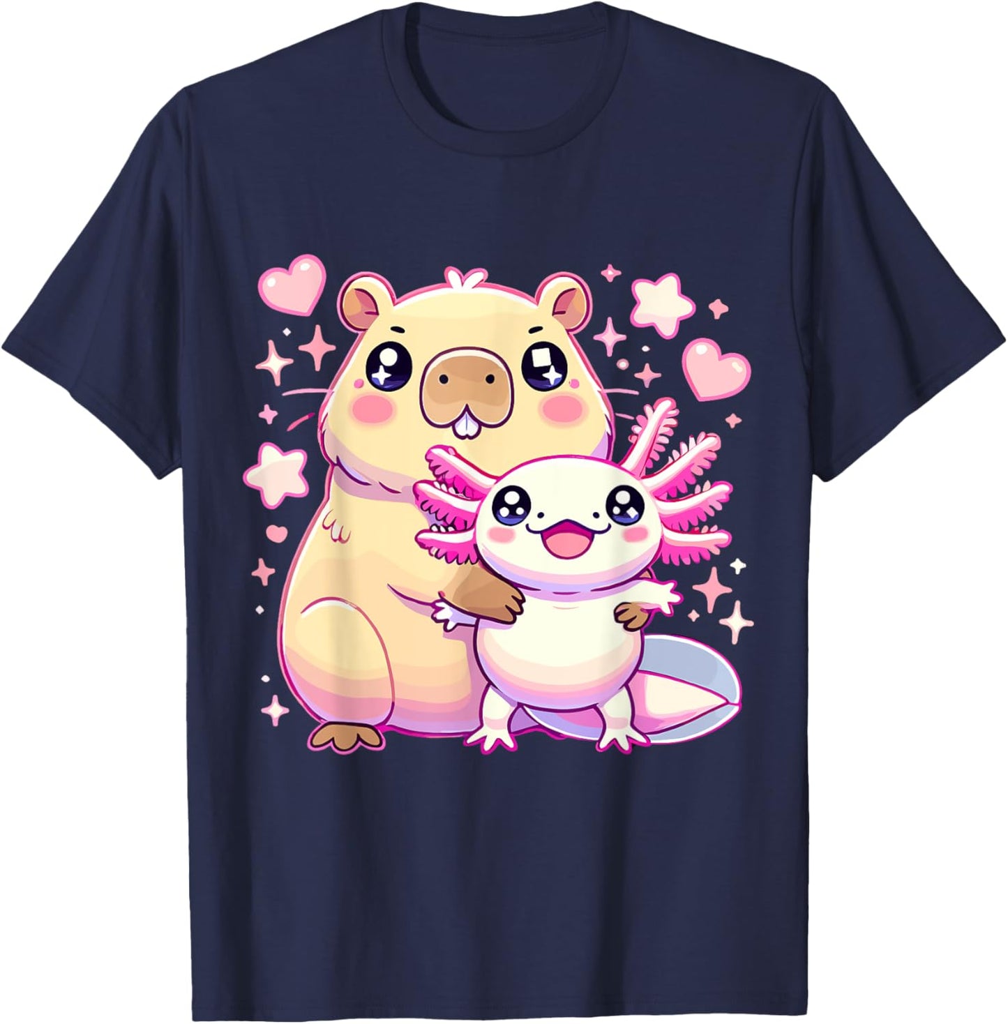 Capybara and Axolotl T-Shirt - T-Shirt | Navy