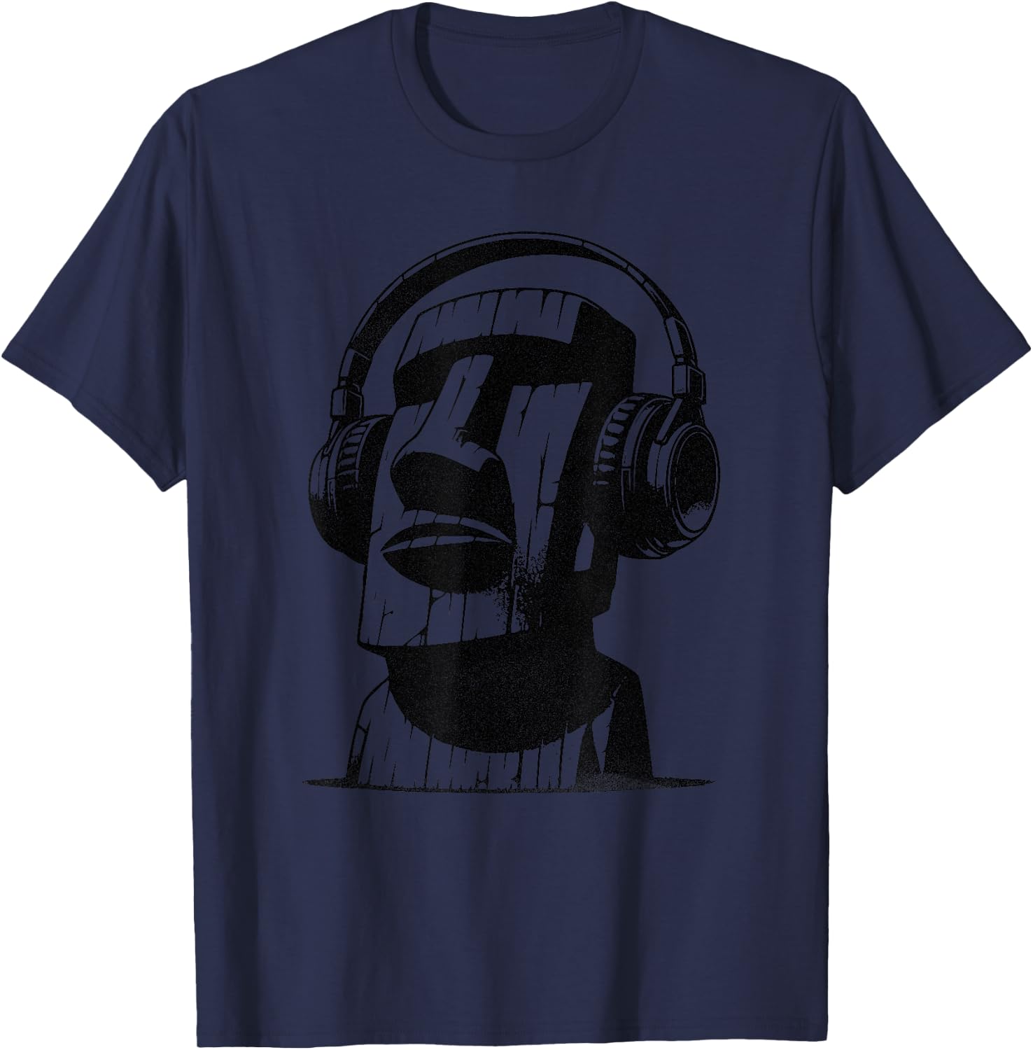 Easter Island Moai with Headphones T-Shirt - T-Shirt | Navy