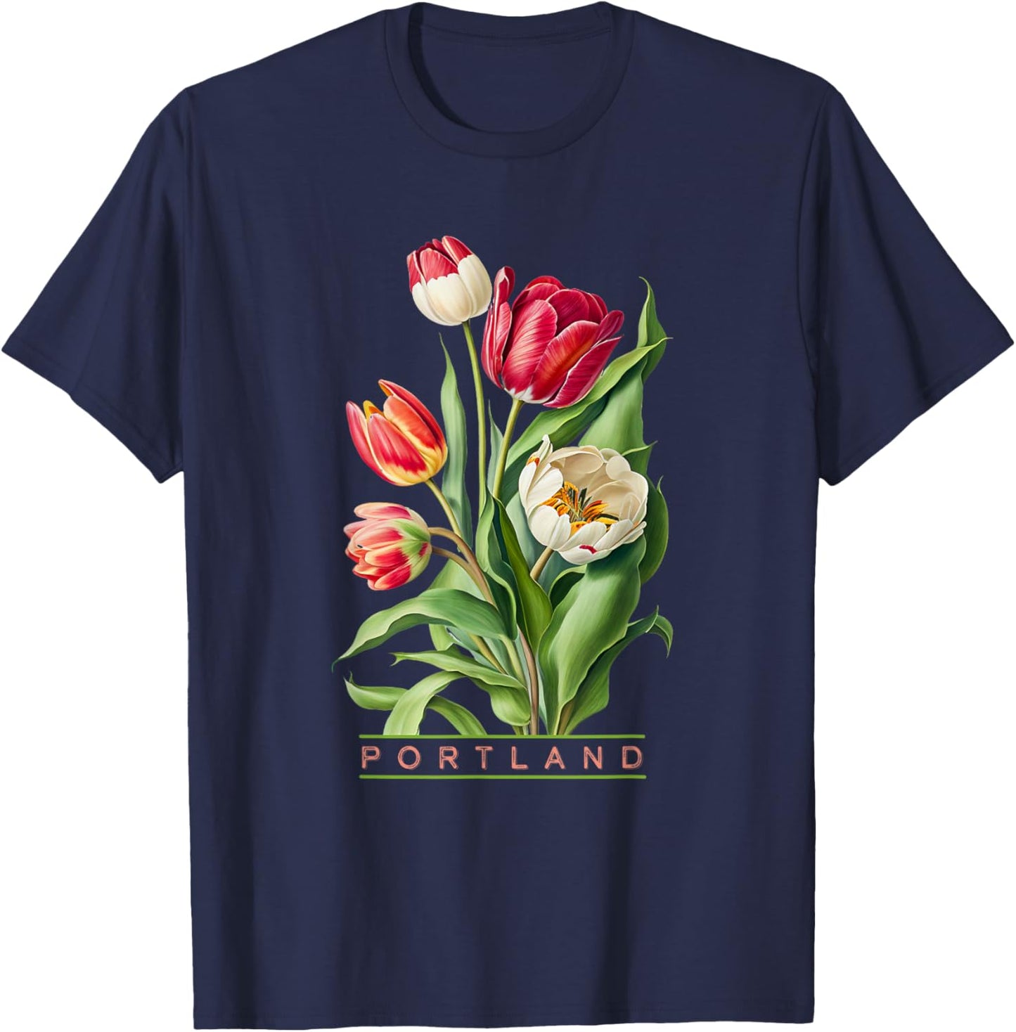 Portland Botanical Tulip Lovers Gardeners Souvenir T-Shirt - T-Shirt | Navy
