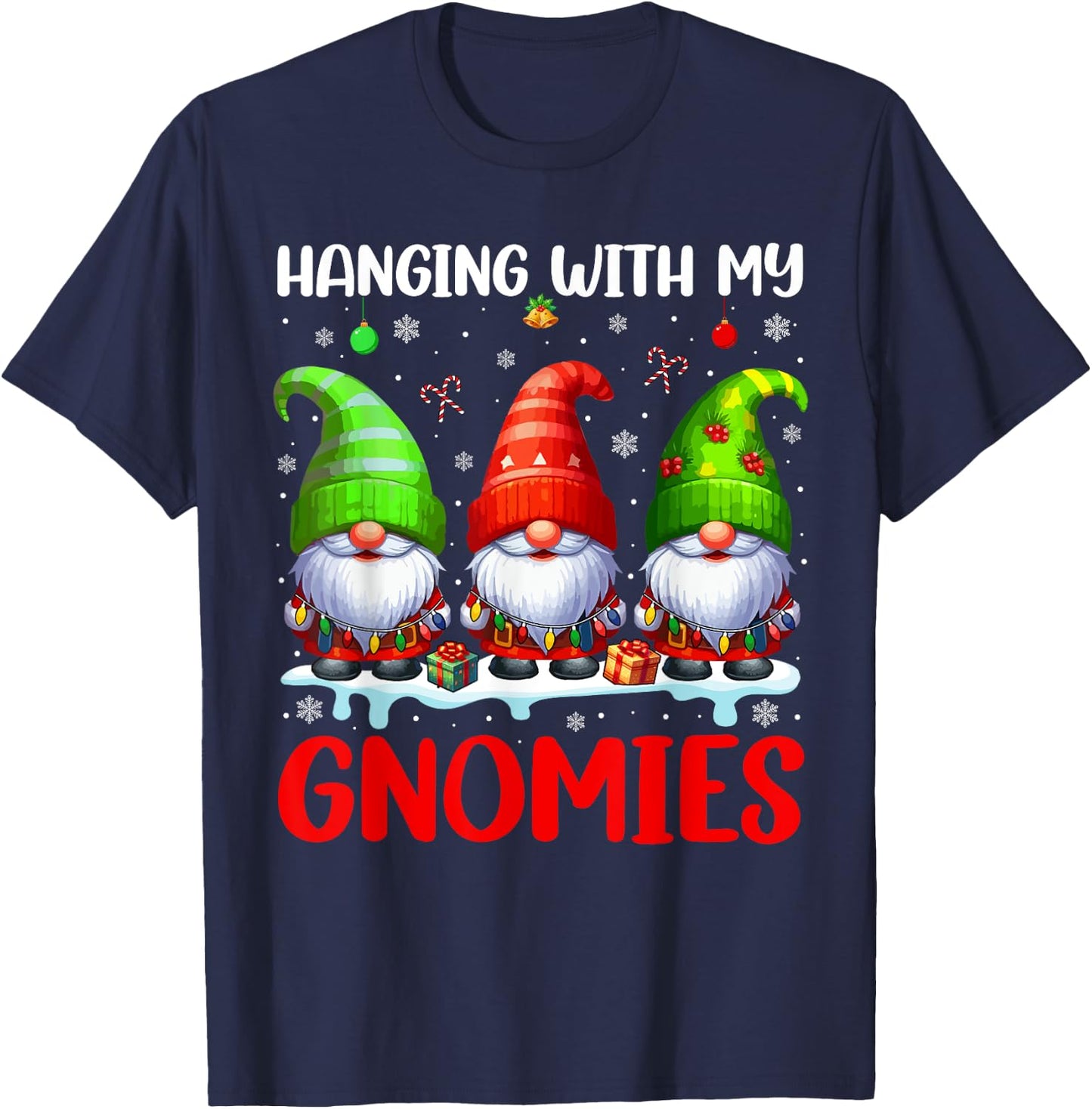Hanging With My Gnomies Christmas Colorful Three Gnomes T-Shirt - T-Shirt | Navy