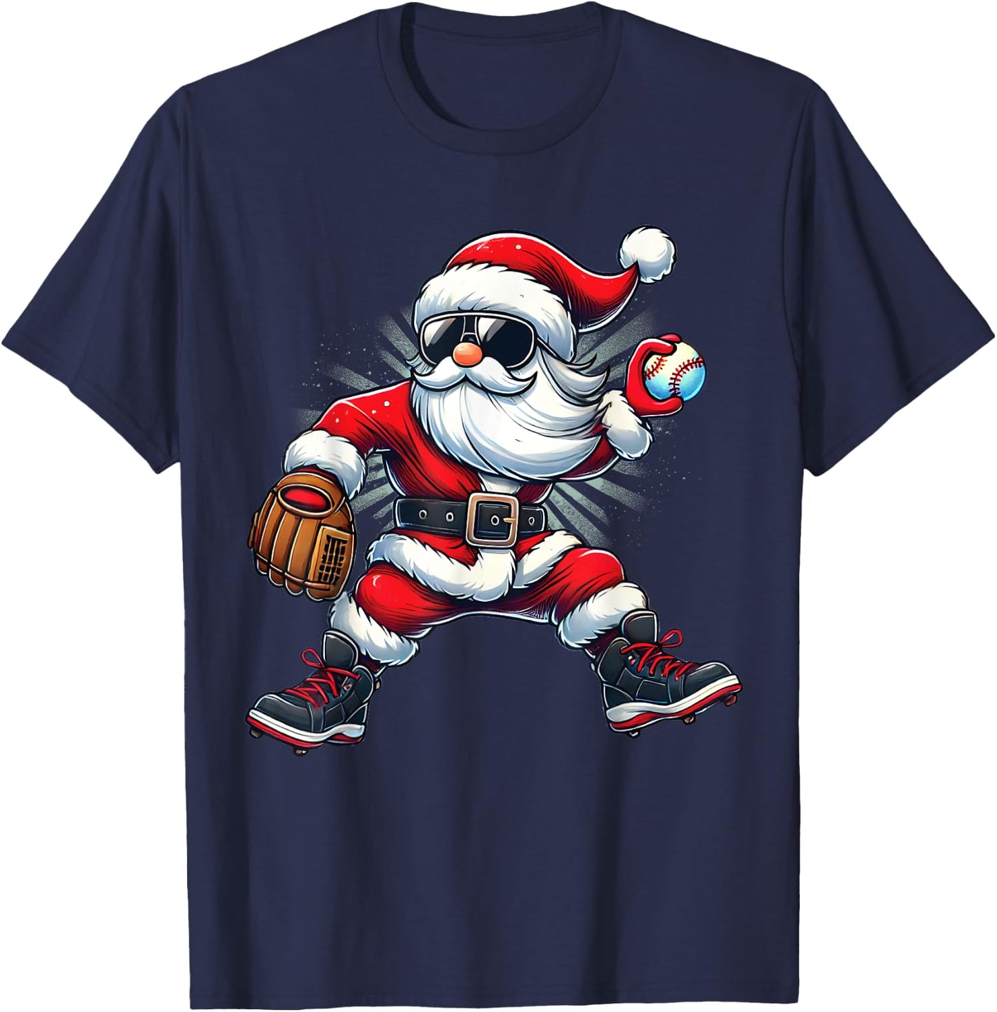 Santa Playing Baseball as Pitcher Boys Kids Teens Christmas T-Shirt - T-Shirt | Navy