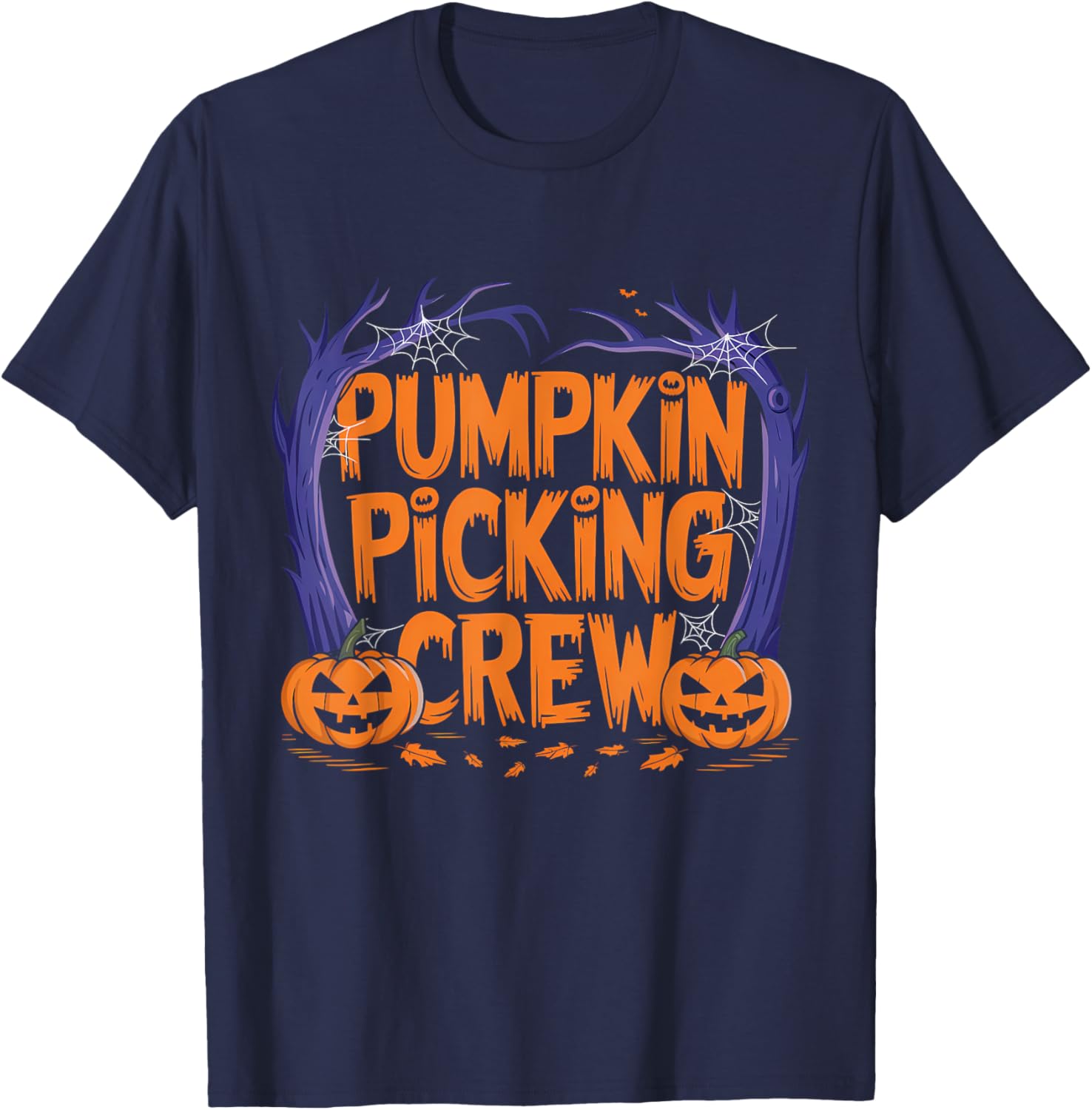 Spooky Pumpkin Picking Crew Matching Family Autumn T-Shirt - T-Shirt | Navy