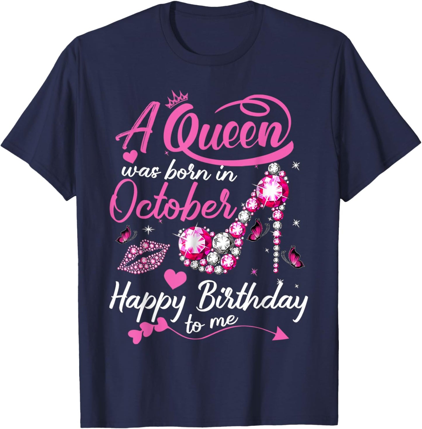 Black Queens are Born in October Shirt Women Birthday Gift T-Shirt - T-Shirt | Navy