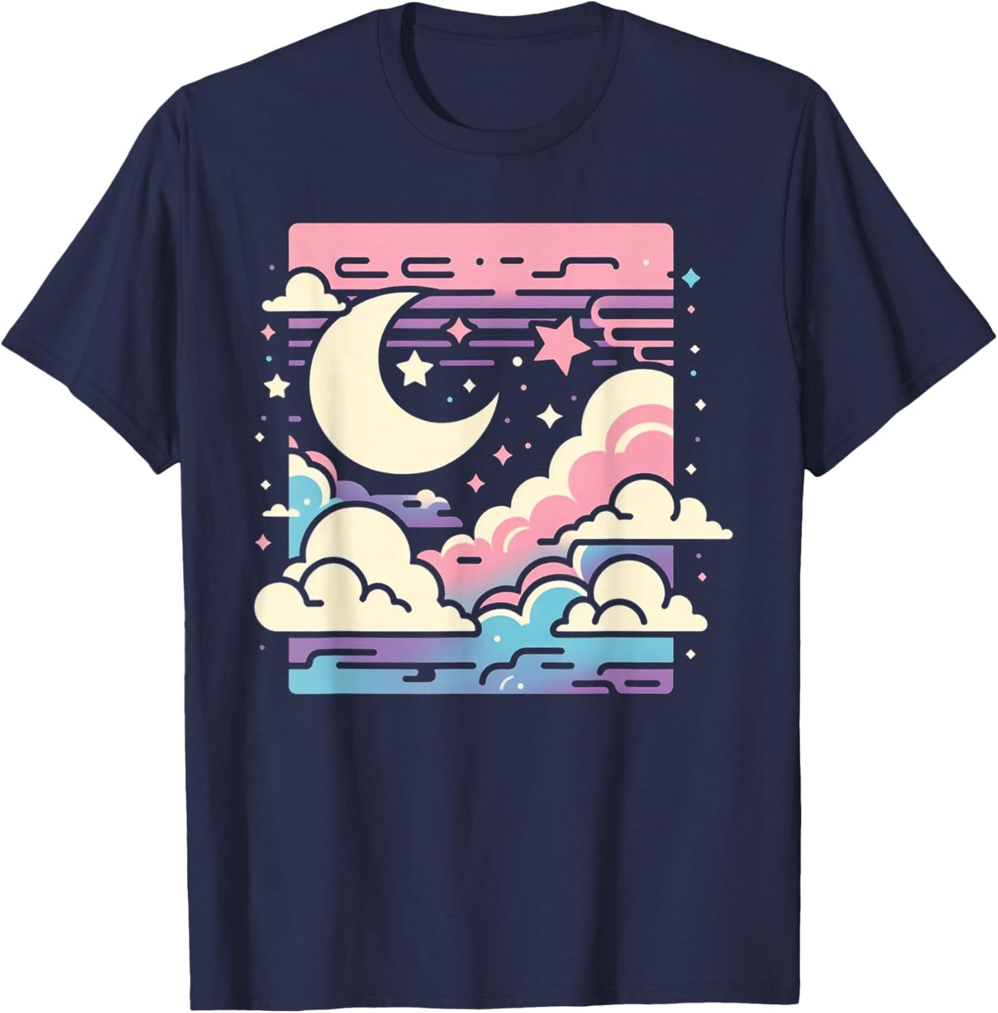 Clouds Vaporwave Aesthetic Japanese Anime Kawaii T-Shirt - T-Shirt | Navy