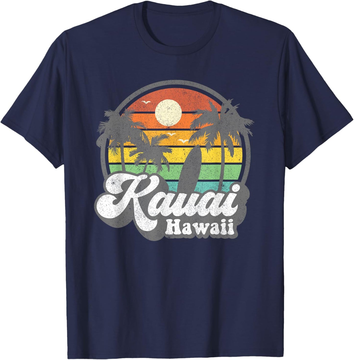 Vintage Kauai Beach Hawaii Surf Hawaiian Surfing 70's Gift T-Shirt - T-Shirt | Navy
