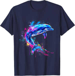 Dolphin Ocean Sea Dolphin Artwork Sea Ocean Animal Lover T-Shirt - T-Shirt | Navy