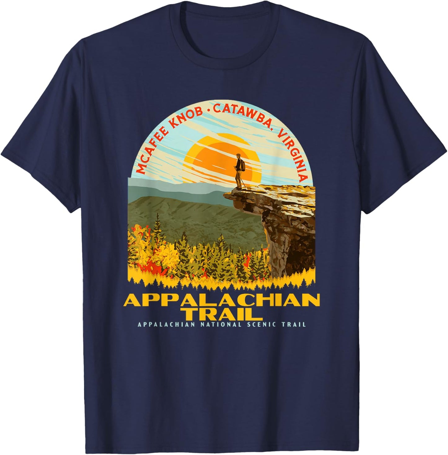 McAfee Knob Overlook Appalachian Trail WPA Style Graphic T-Shirt - T-Shirt | Navy