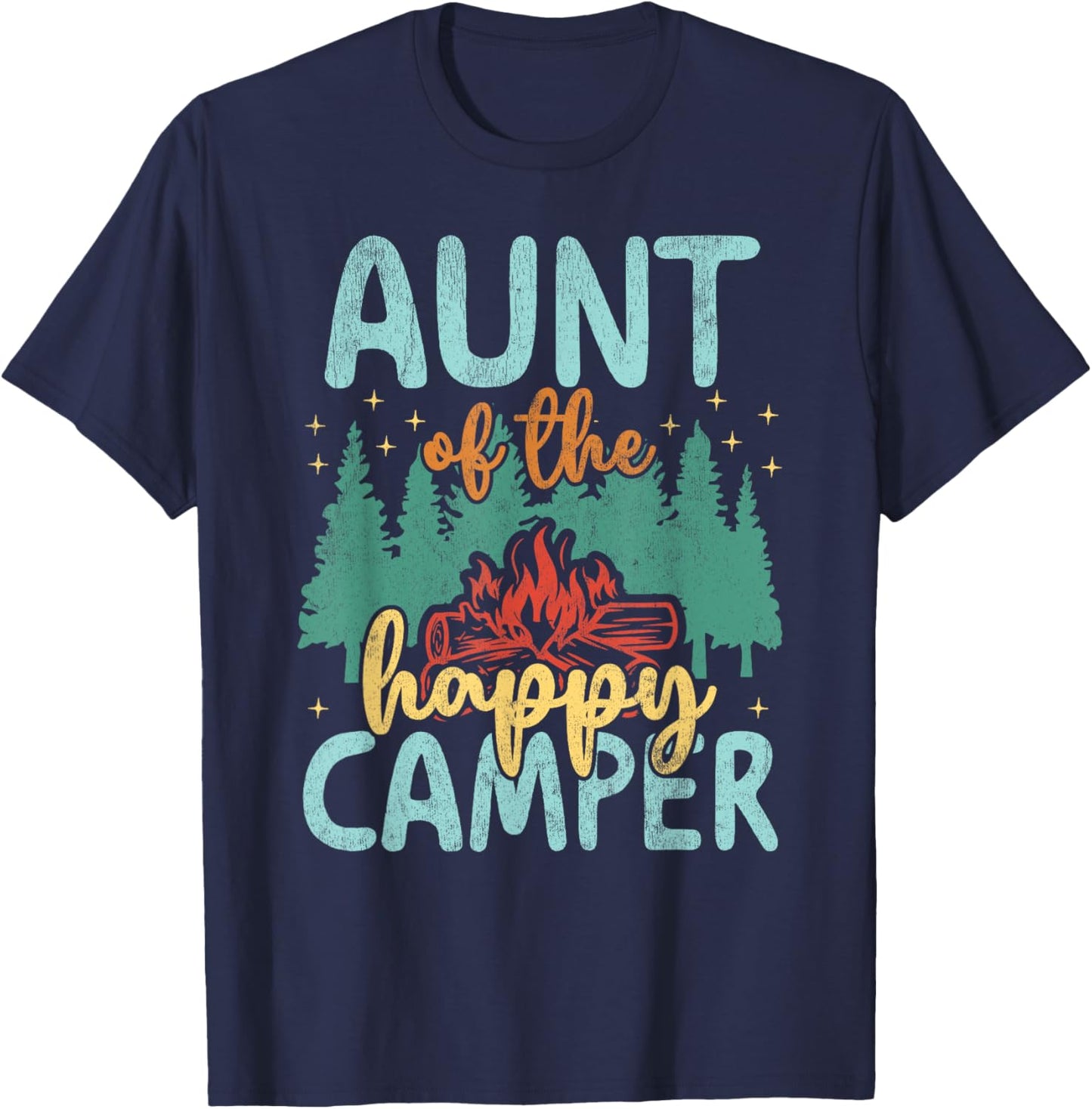 Aunt of Happy Camper 1st Birthday Party Retro Aunt T-Shirt - T-Shirt | Navy