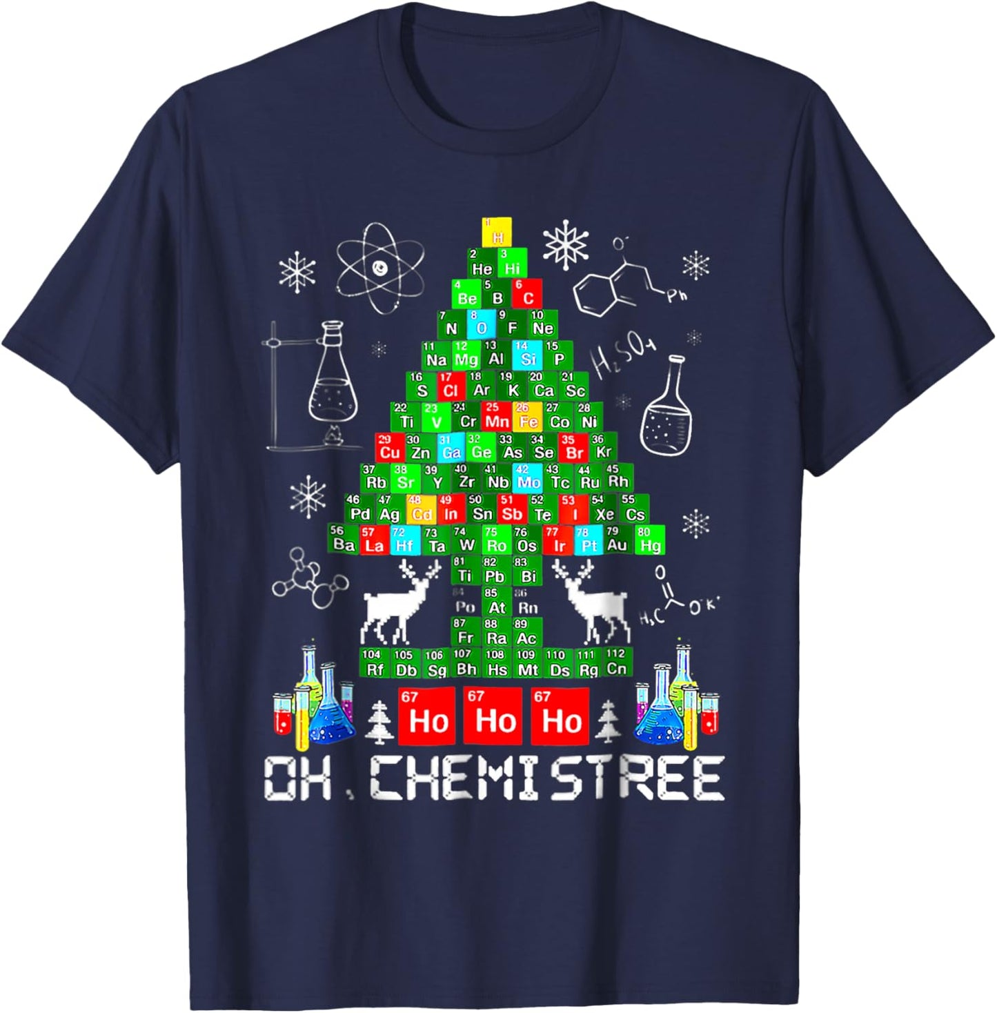 Oh Chemistree Funny Science Christmas Tree Reindeer Chemist T-Shirt - T-Shirt | Navy