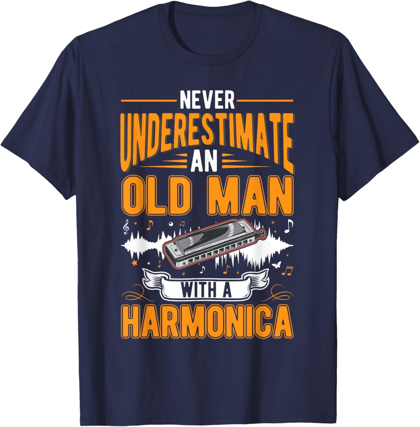 Harmonica Old Man T-Shirt - T-Shirt | Navy