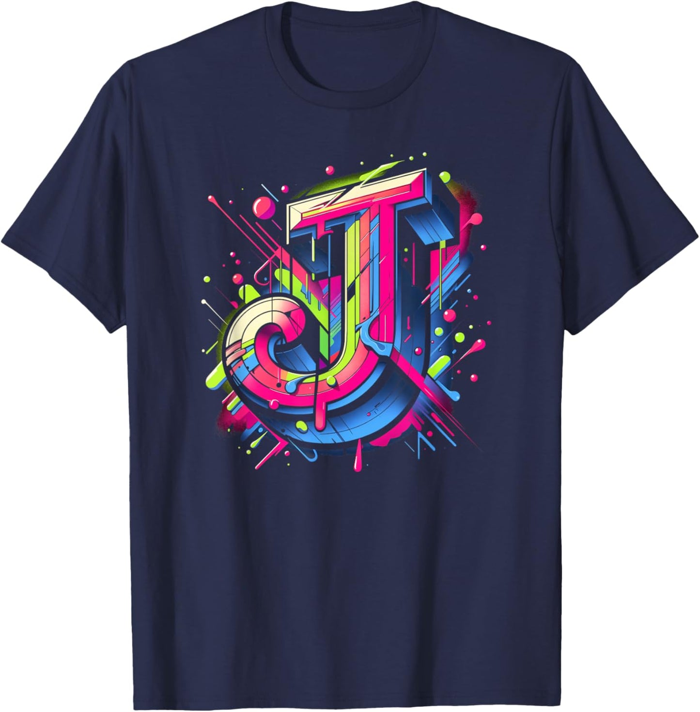 Initial Name Letter J Alphabet In Graffiti Art Style T-Shirt - T-Shirt | Navy