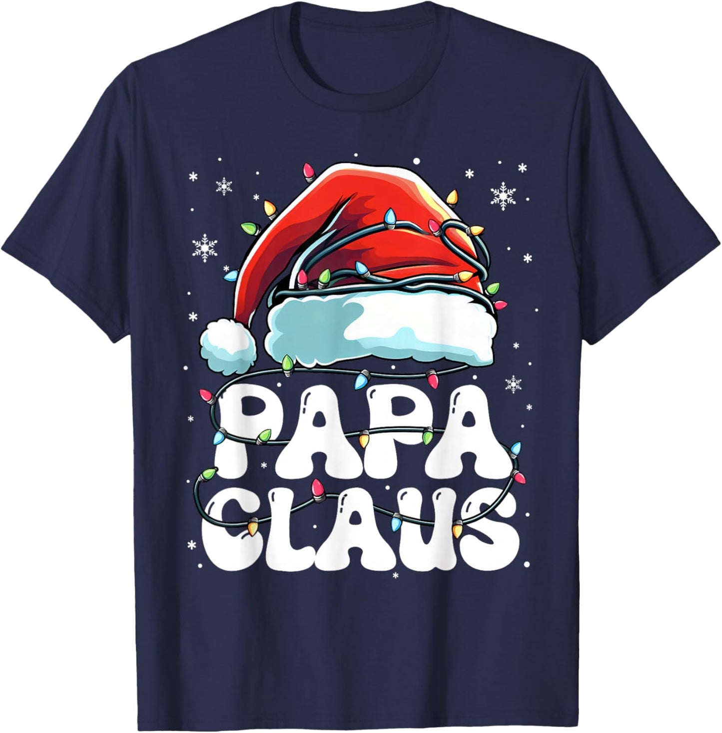 Groovy Papa Claus Christmas Lights Family Xmas Pajama T-Shirt - T-Shirt | Navy