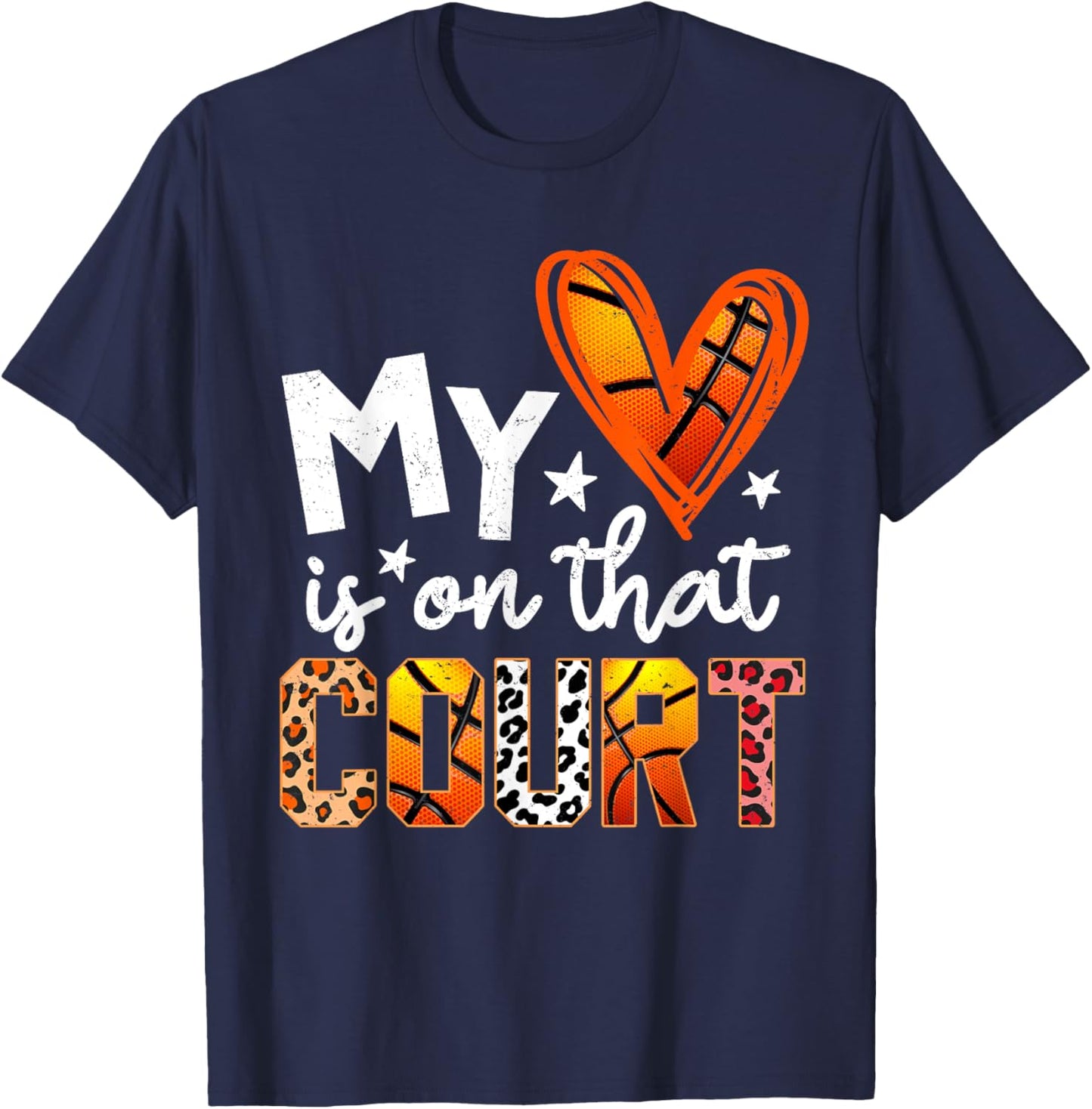 My Heart is On That Court Basketball Leopard Basketball Mom T-Shirt - T-Shirt | Navy