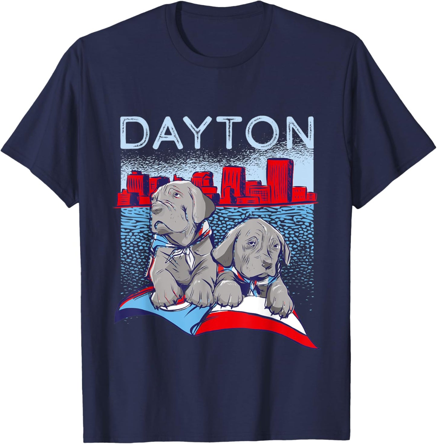 Dayton Dog Flag Ohio USA Skyline Silhouette Outline Sketch Women Kids T-Shirt - T-Shirt | Navy