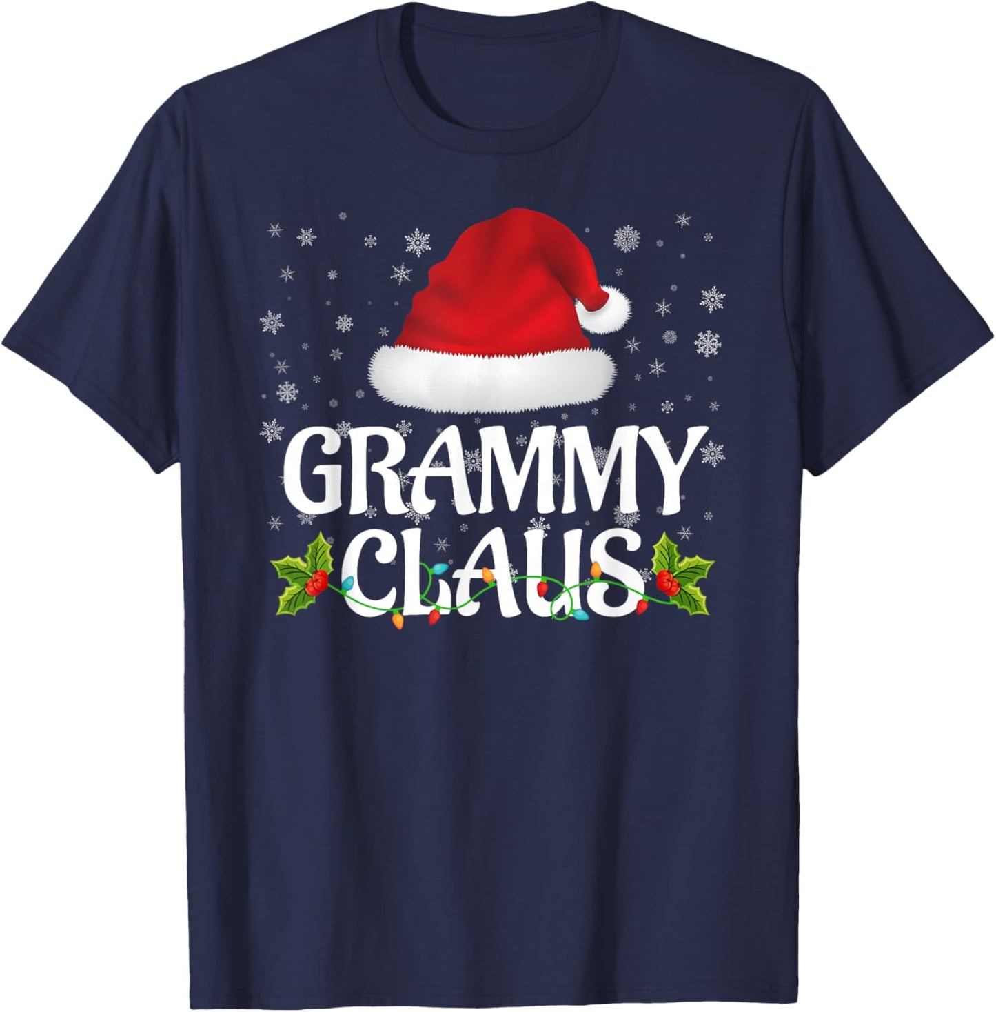 Grammy Claus Christmas Lights Santa Pajama Family Matching T-Shirt - T-Shirt | Navy
