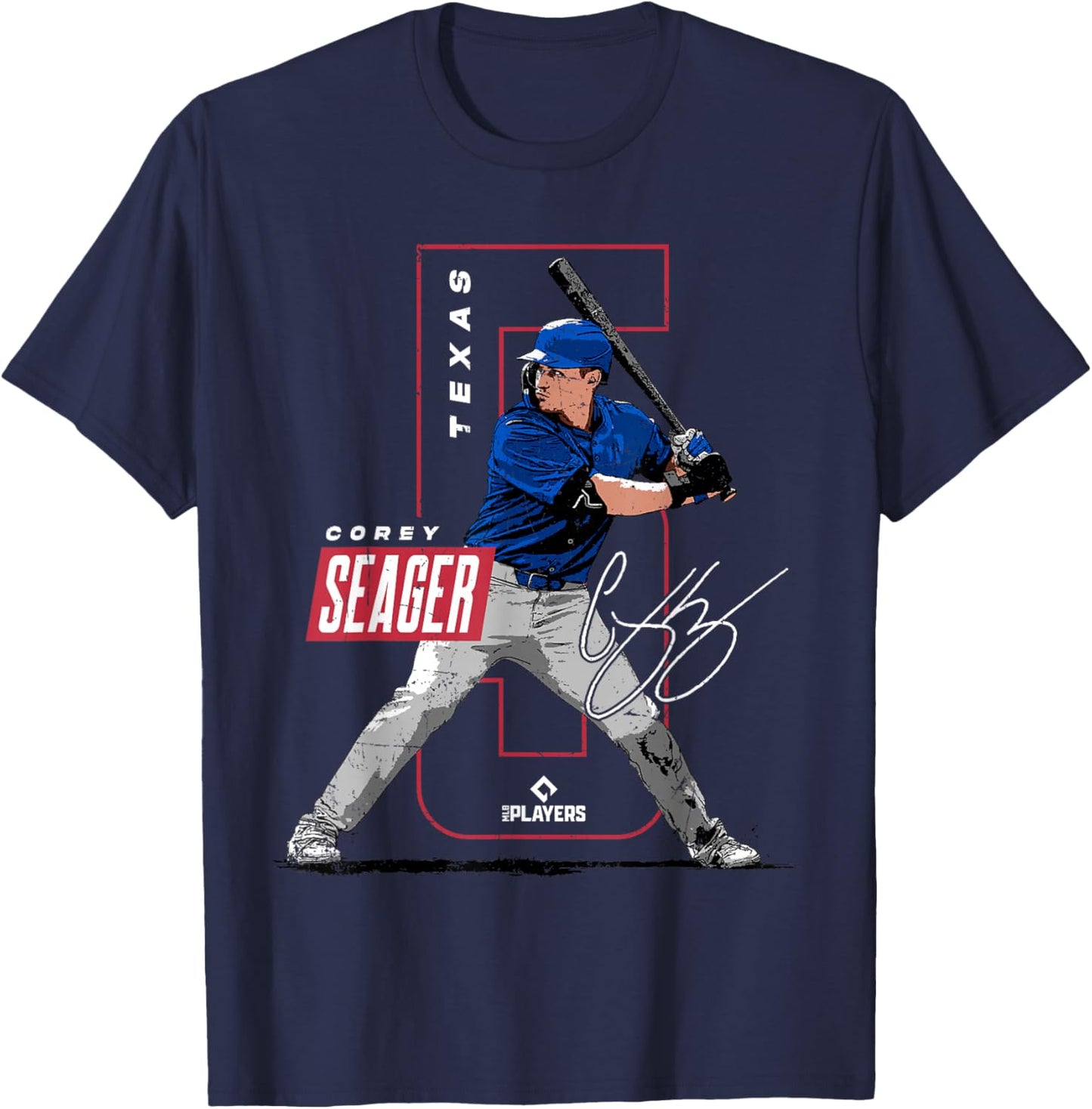 Corey Seager | Texas Baseball MLB Players | MLBSEA4052 T-Shirt - T-Shirt | Navy