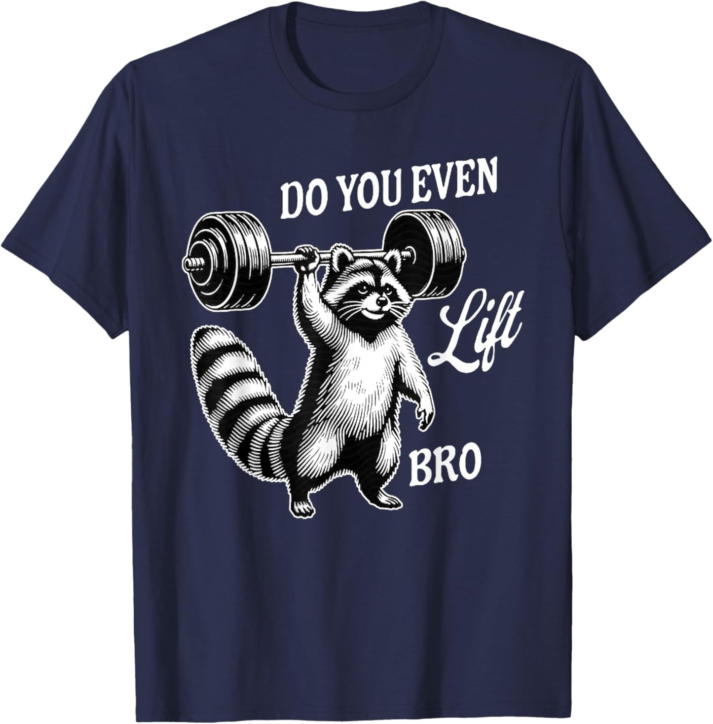 Urban Empyre Raccoon x Weightlifter x Bodybuilder -Adults , Black, Small, Short Sleeve, Sports, , Gym Themed T-Shirt - T-Shirt | Navy