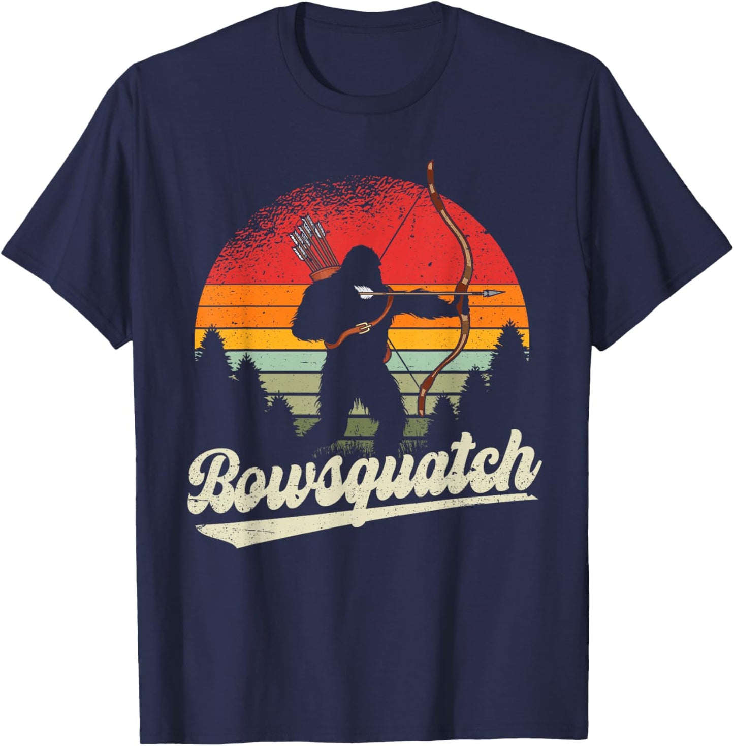 Bowsquatch Bow Arrow Bigfoot Archery Retro Sasquatch Archer T-Shirt - T-Shirt | Navy