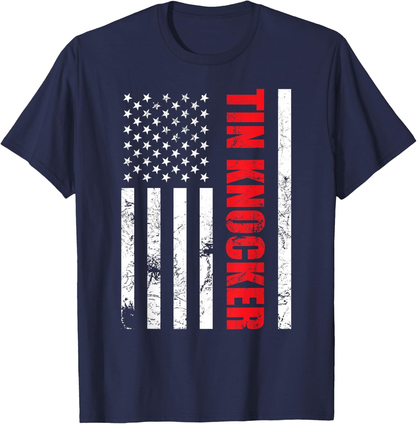 Tin Knocker Sheet Metal Worker, American Vertical Flag USA T-Shirt - T-Shirt | Navy