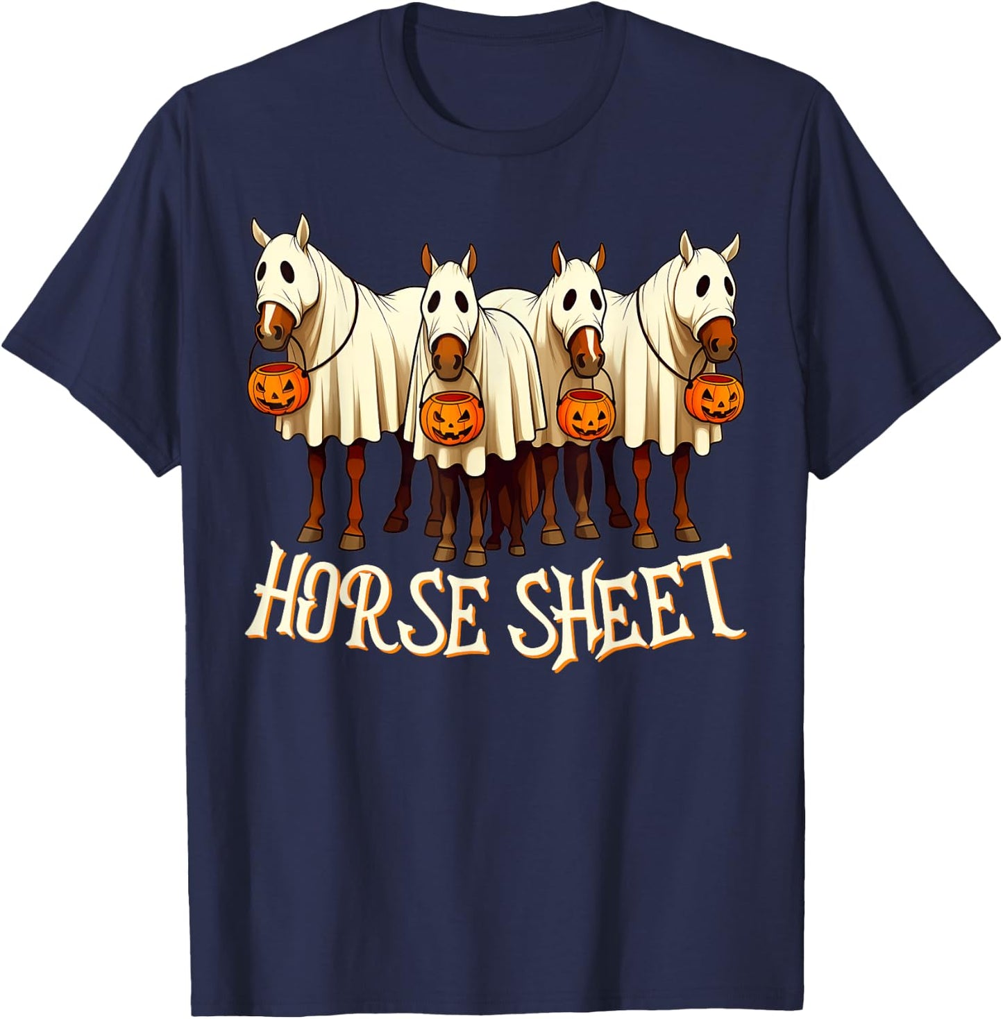 Cute Horse Sheet Ghost Horse Spooky Season Halloween Costume T-Shirt - T-Shirt | Navy