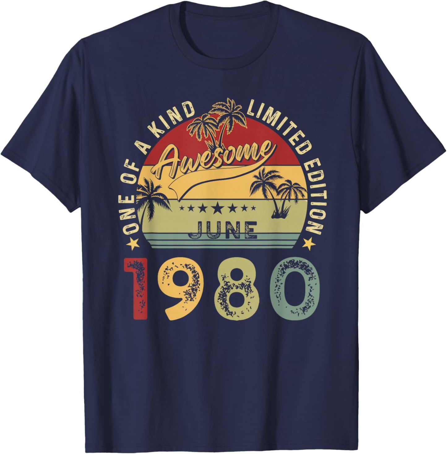 Awesome Since June 1980 Vintage Birthday Gift Men Women T-Shirt - T-Shirt | Navy