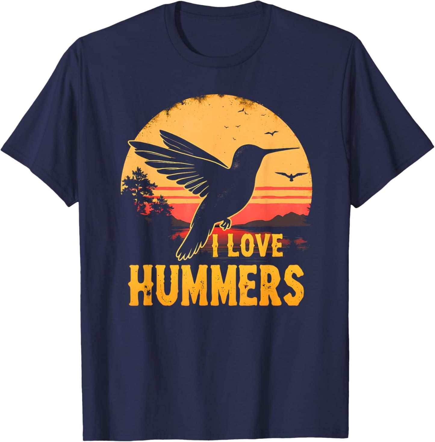 I Love Hummers Bird Colibri Vintage Sunset Hummers Kids T-Shirt - T-Shirt | Navy
