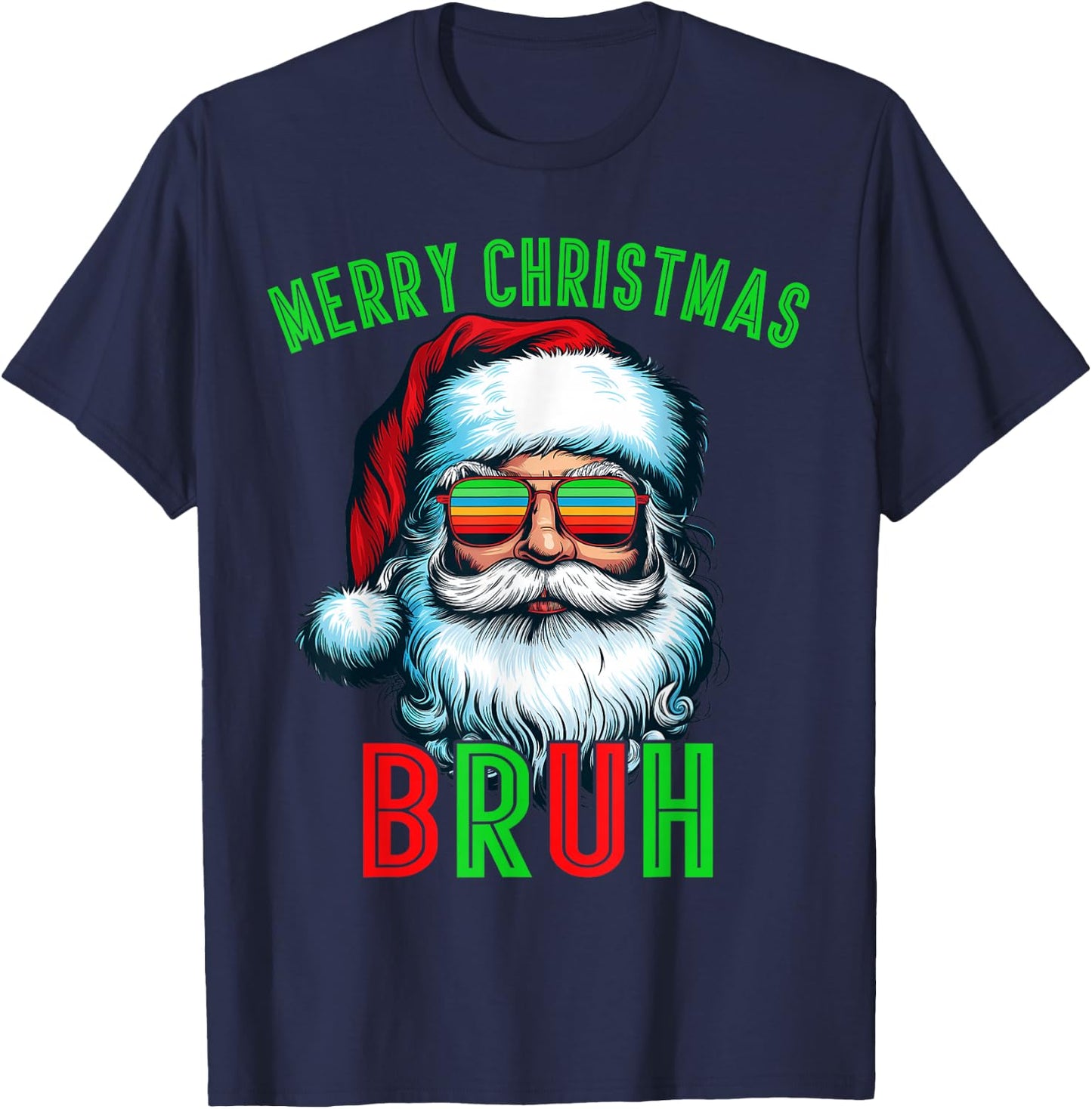 Retro Santa Christmas Bruh Pajama Family Meme Xmas T-Shirt - T-Shirt | Navy