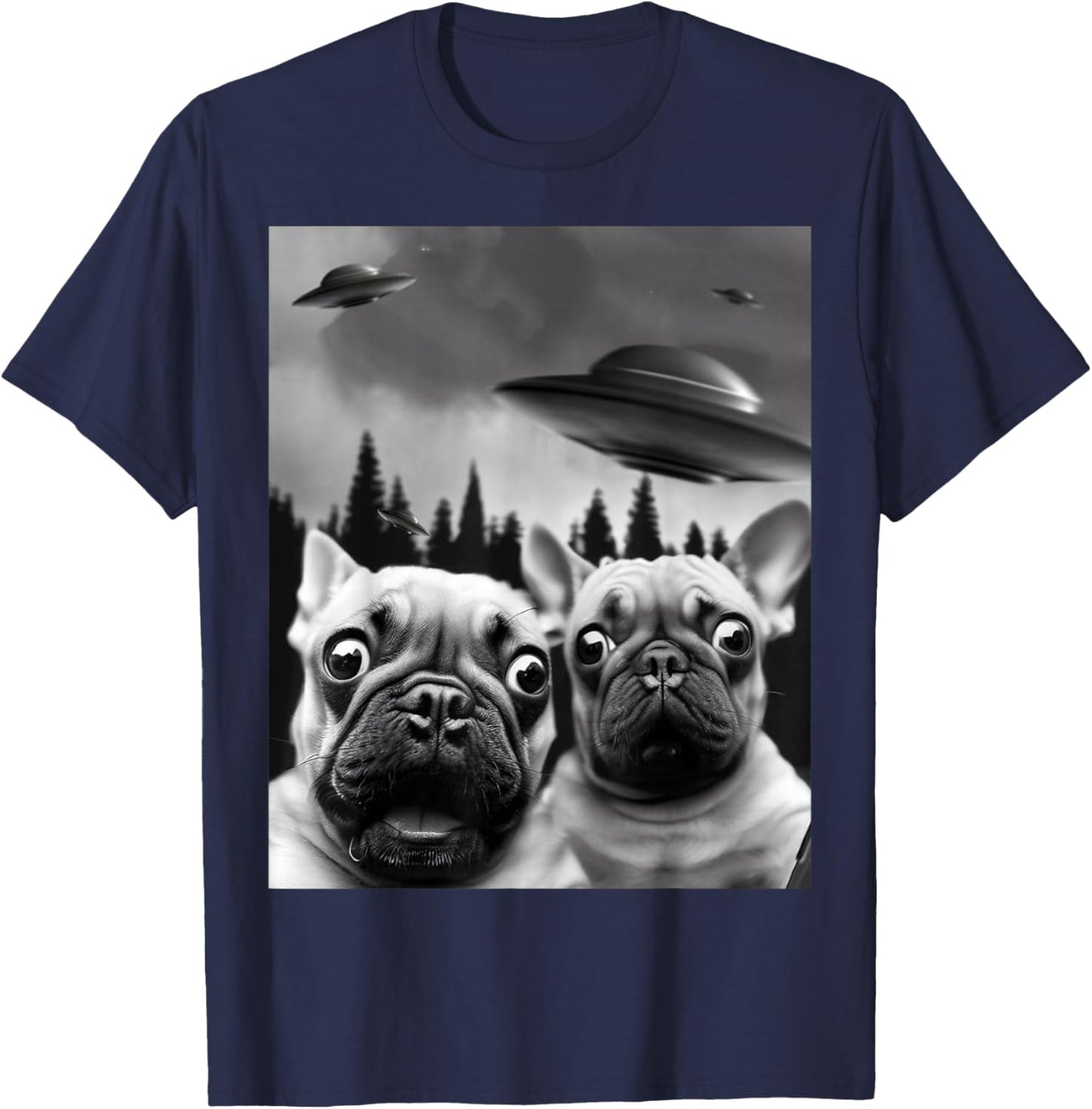 Funny Frenchie UFO Selfie T-Shirt - T-Shirt | Navy
