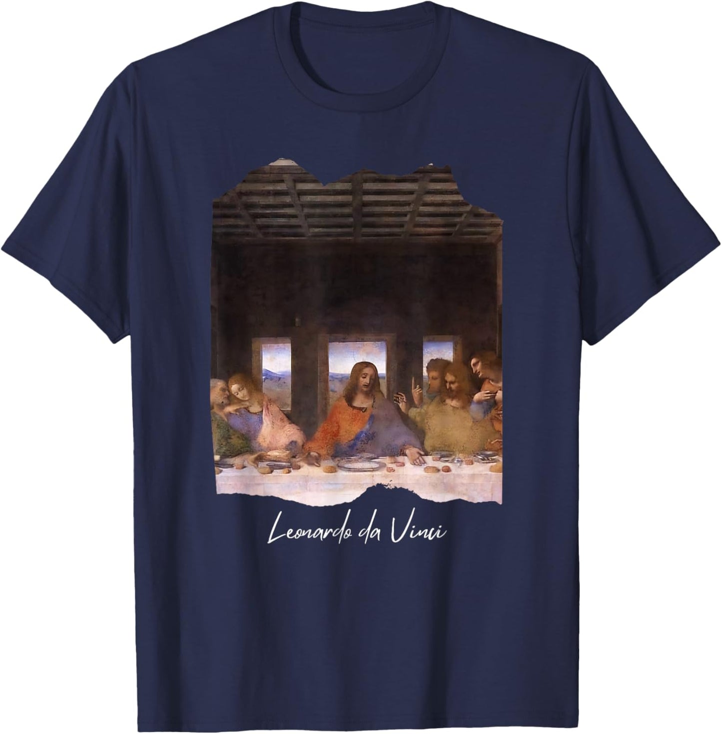 The Last Supper by Leonardo da Vinci Famous Painting Art T-Shirt - T-Shirt | Navy