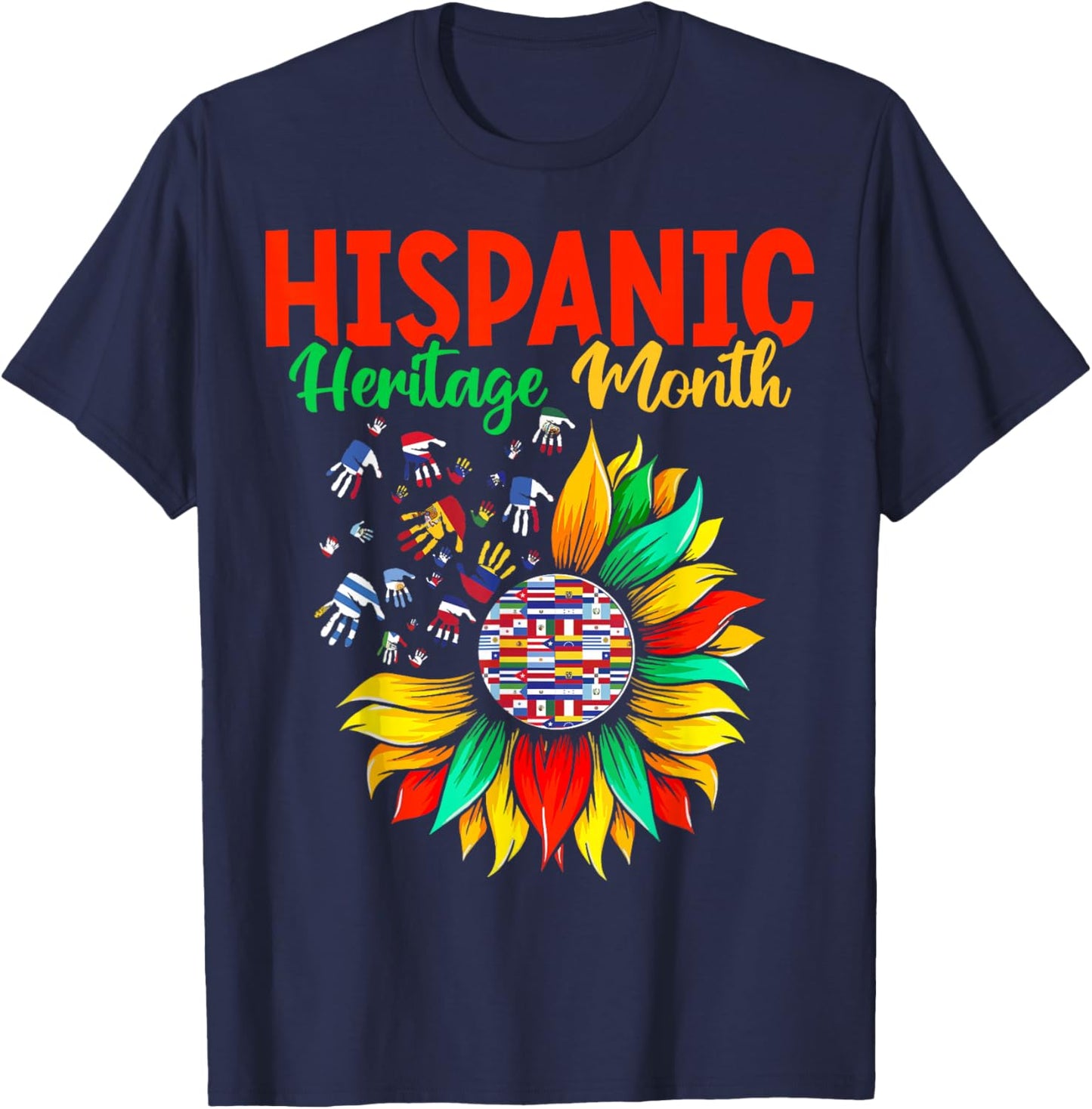 Hispanic Heritage Month Latino Countries Hands Heart Flags T-Shirt - T-Shirt | Navy