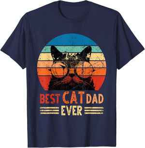 Best Cat Dad Ever Shirt Funny Retro Cat Dad Men Father's Day T-Shirt - T-Shirt | Navy