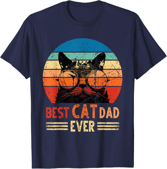 Best Cat Dad Ever Shirt Funny Retro Cat Dad Men Father's Day T-Shirt - T-Shirt | Navy
