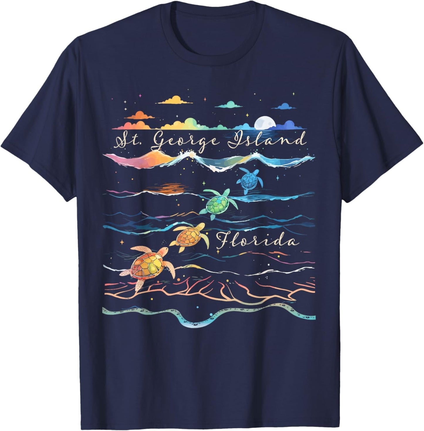 St. George Island Florida Beach Sea Turtle Lover Ocean T-Shirt - T-Shirt | Navy