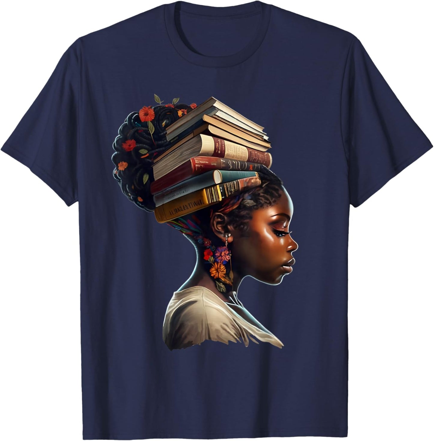 Black Girl Crown of Books African Teacher Black History BHM T-Shirt - T-Shirt | Navy