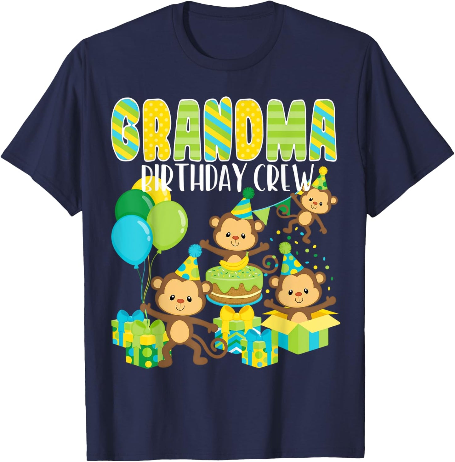 Birthday Party Monkey Grandma Birthday Crew Family Matching T-Shirt - T-Shirt | Navy