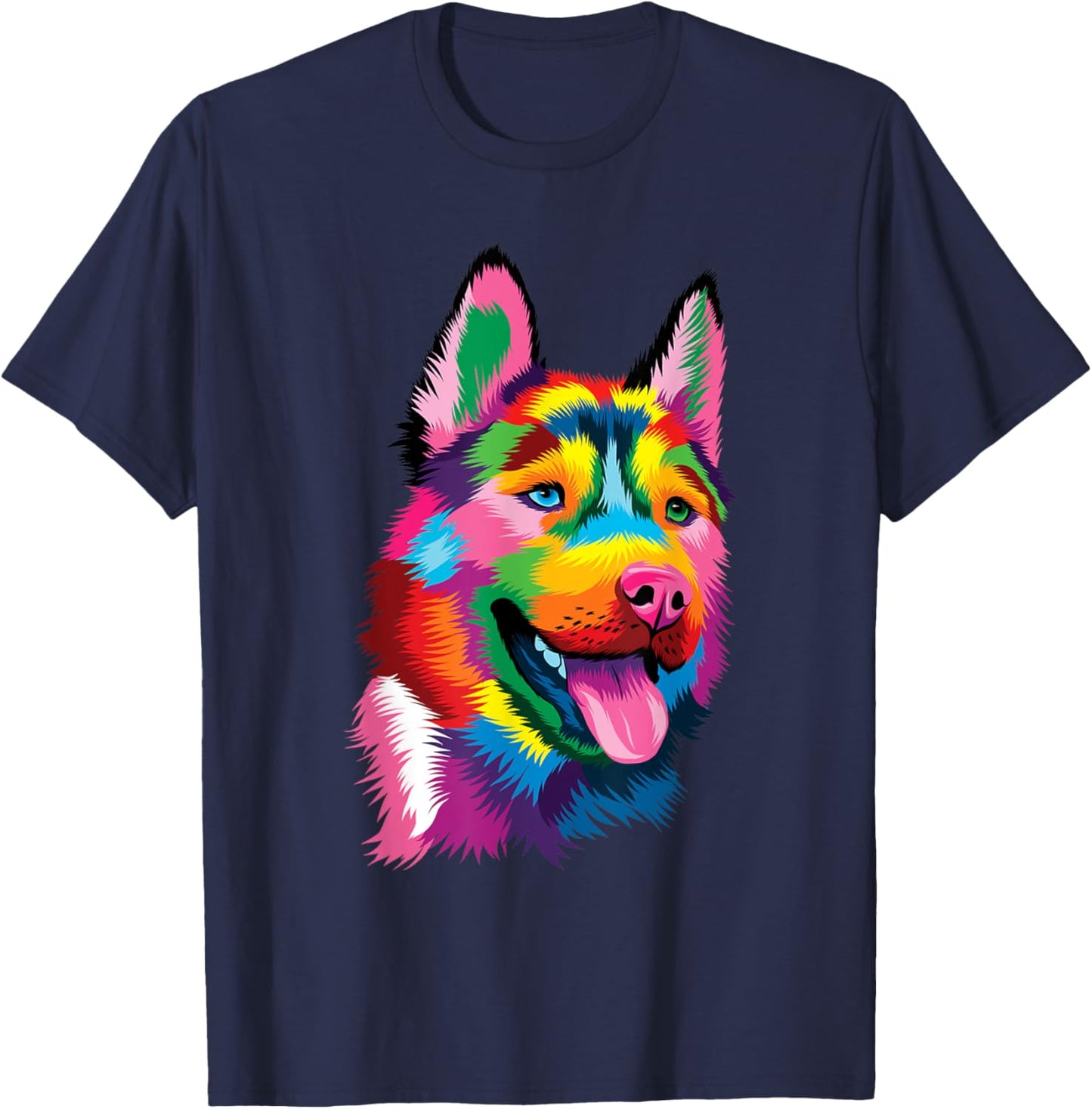 Colorful Siberian Husky - Dog Lover Pet Trainer Breeder Men Women Girls Kids T-Shirt - T-Shirt | Navy