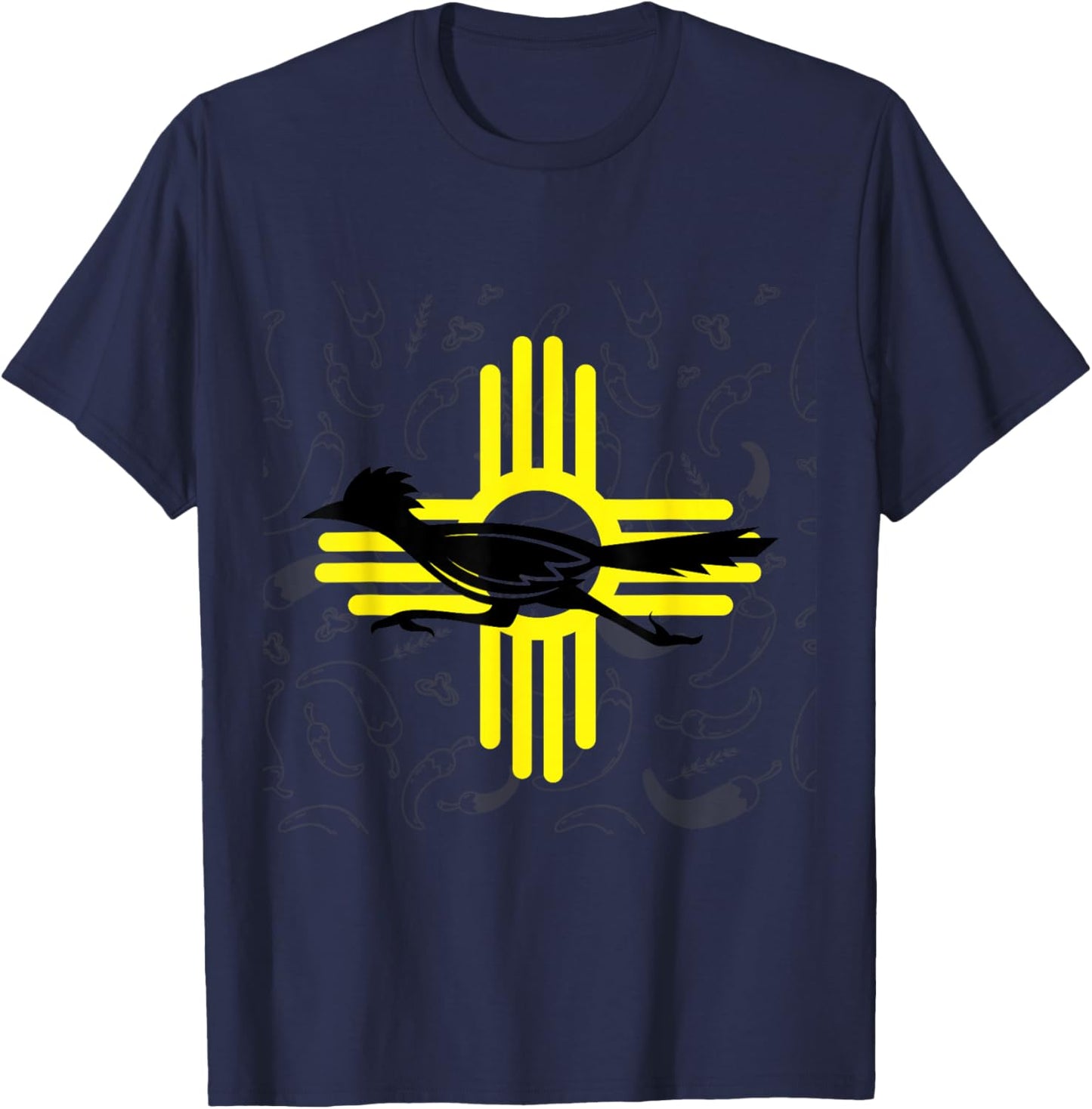 Southwestern New Mexico Spirit Road Runner Zia Chile Pepper T-Shirt - T-Shirt | Navy