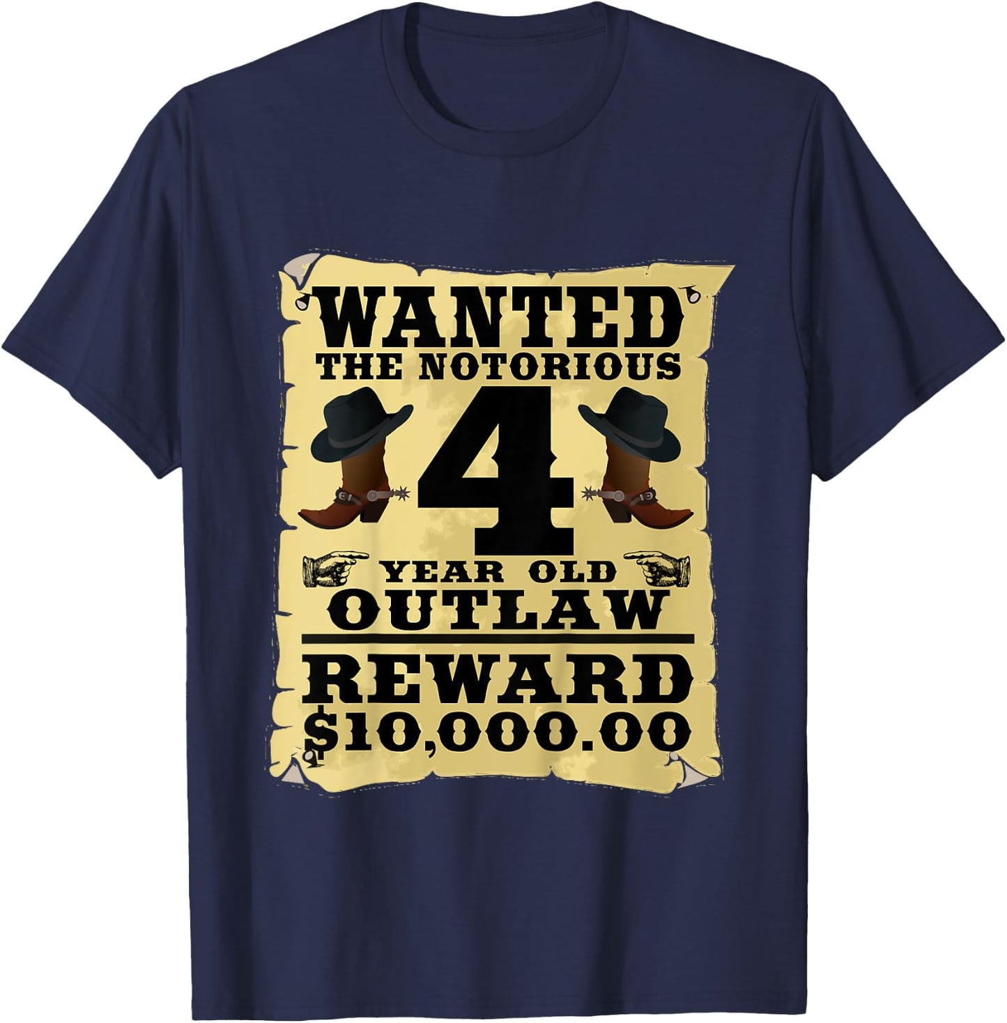 Kids 4 Year Old Cowboy Birthday Party Wild West Western 4th Gift T-Shirt - T-Shirt | Navy