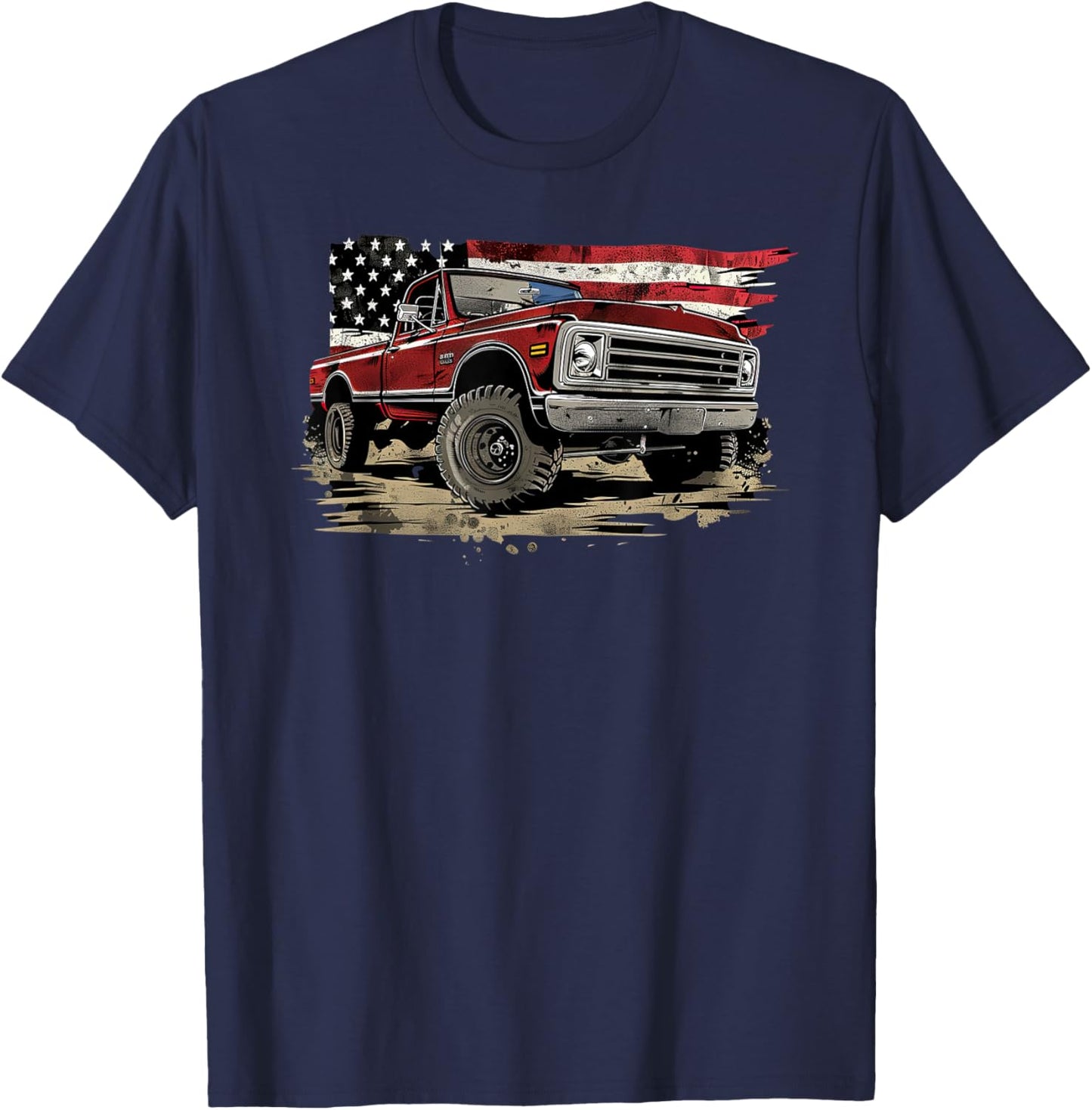 Vintage Pickup Truck With Flag Patriotic Style Women Girls Kids Men T-Shirt - T-Shirt | Navy