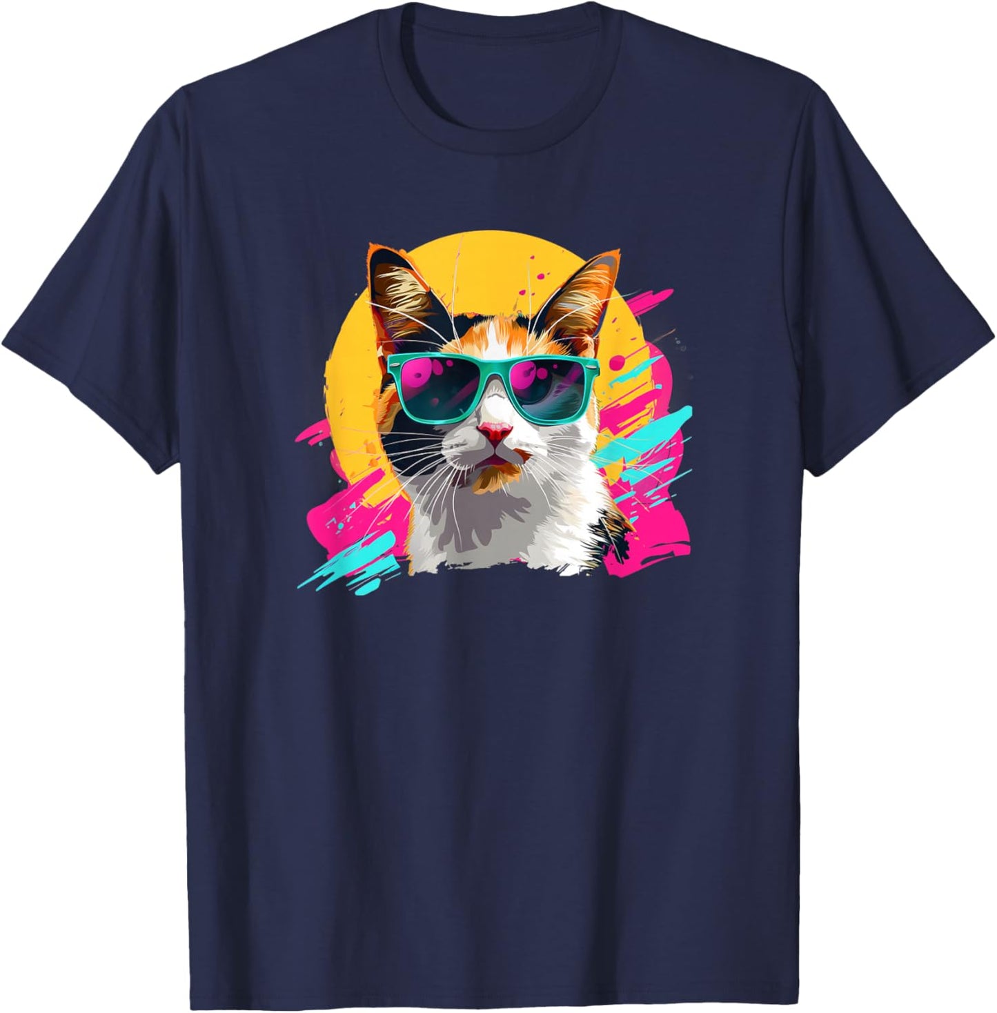 Retro Vintage 80s Sunglasses Calico Cat Lover T-Shirt - T-Shirt | Navy