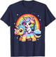 Cute Unicorn Riding Dinosaur Triceratops Girls Kids Rainbow T-Shirt - T-Shirt | Navy