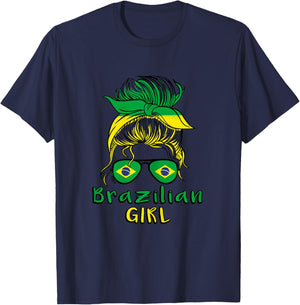 Brasilianisches Mädchen Brasilien Mädchen Brasilien Frauen Flagge T-Shirt - T-Shirt | Navy