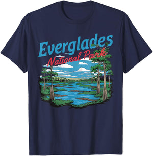 Everglades National Park Illustration Hiking Retro Florida T-Shirt - T-Shirt | Navy