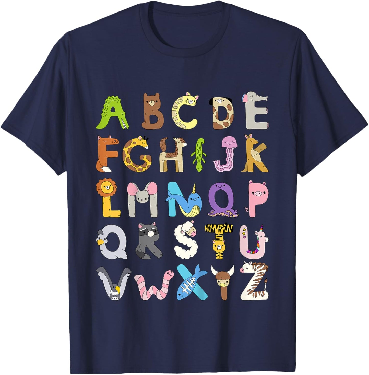 Zoo Animal Alphabet Shirt ABCs Learning for Boys Girls Kids T-Shirt - T-Shirt | Navy