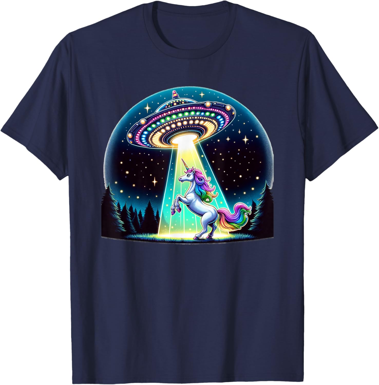 Rainbow Unicorn Abduction Alien Invasion Funny UFO Spaceship T-Shirt - T-Shirt | Navy