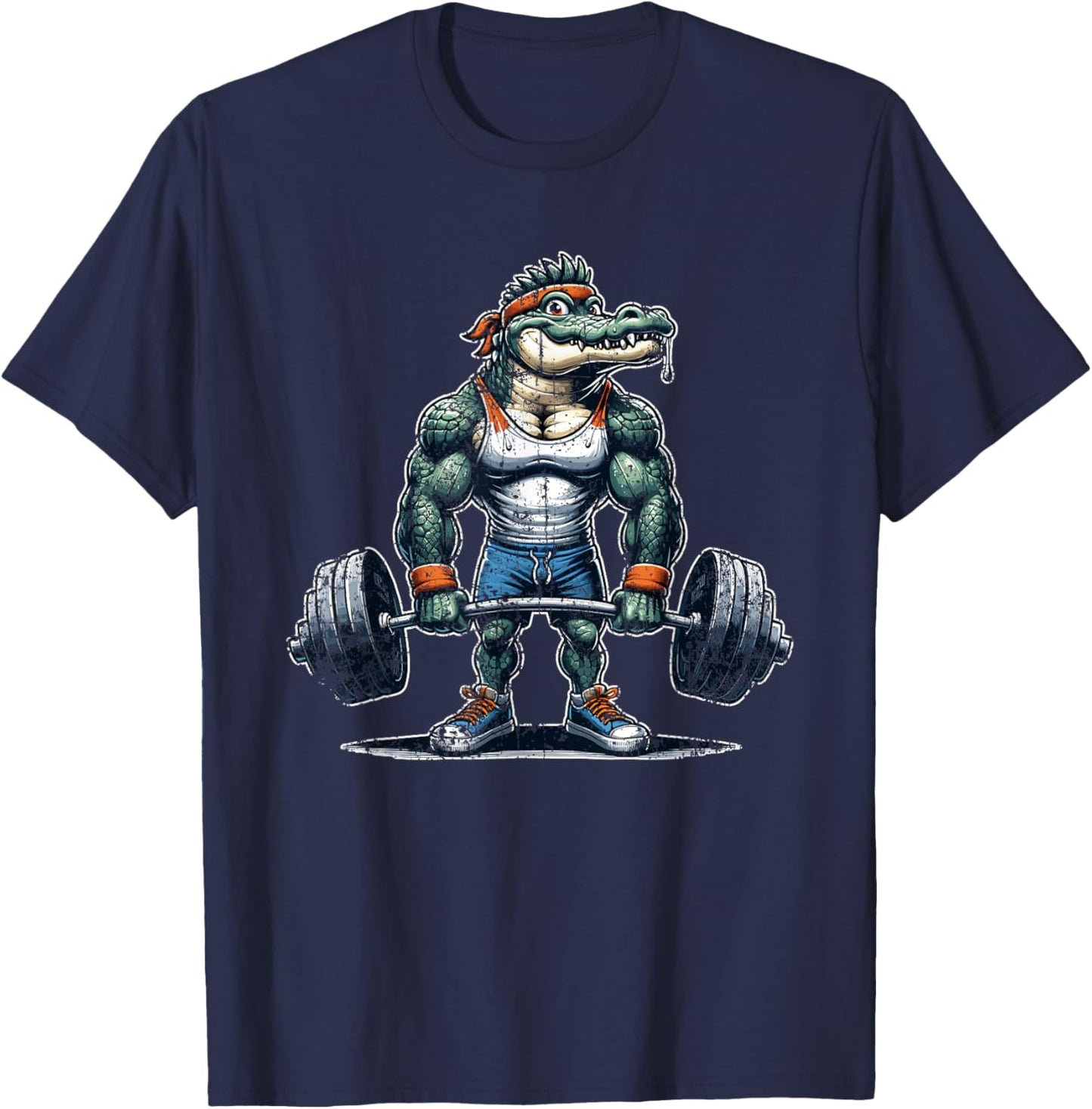 Threadrock Vintage Alligator Weightlifting Bodybuilder Muscle Fitness , Small, Black T-Shirt - T-Shirt | Navy