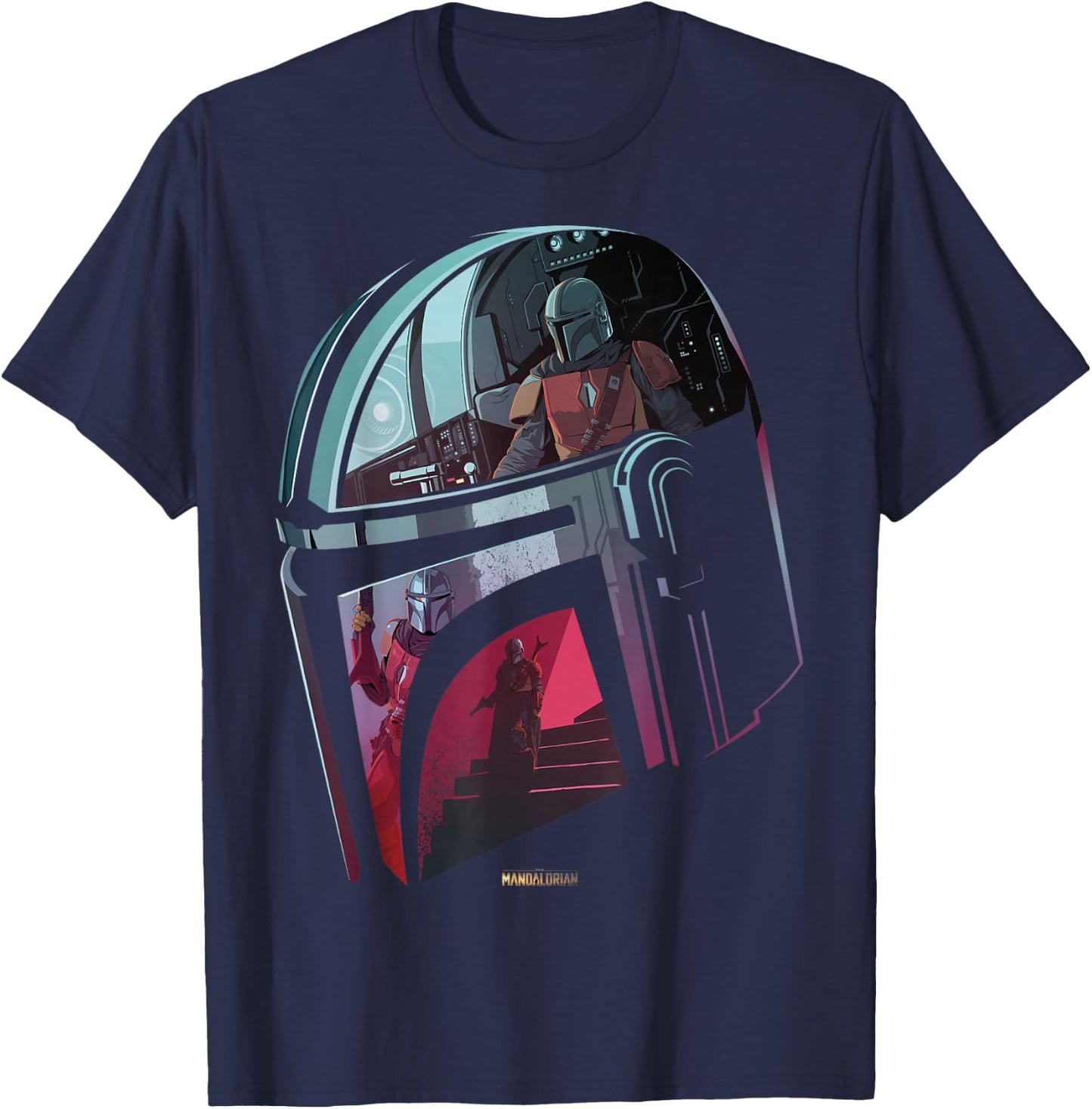 Star Wars The Mandalorian Helmet Scene Fill T-Shirt - T-Shirt | Navy